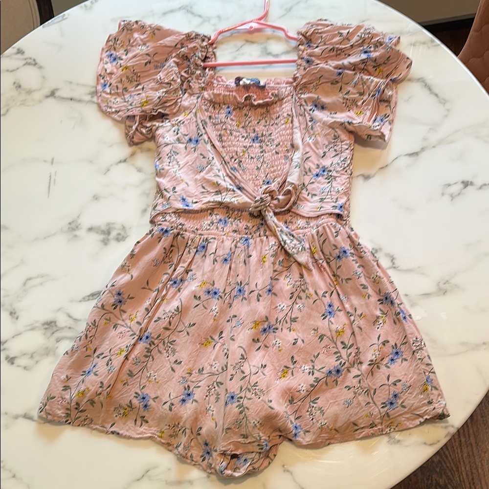 Truly Me Blue Ruffled Tie Front Romper (256)